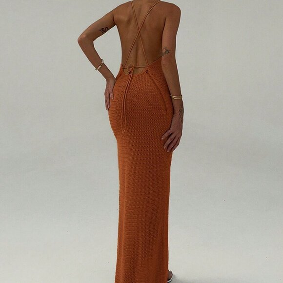 Redwood Sexy Women's Slouchy Backless Sleeveless Crochet Maxi Dress - Picture 3 of 7